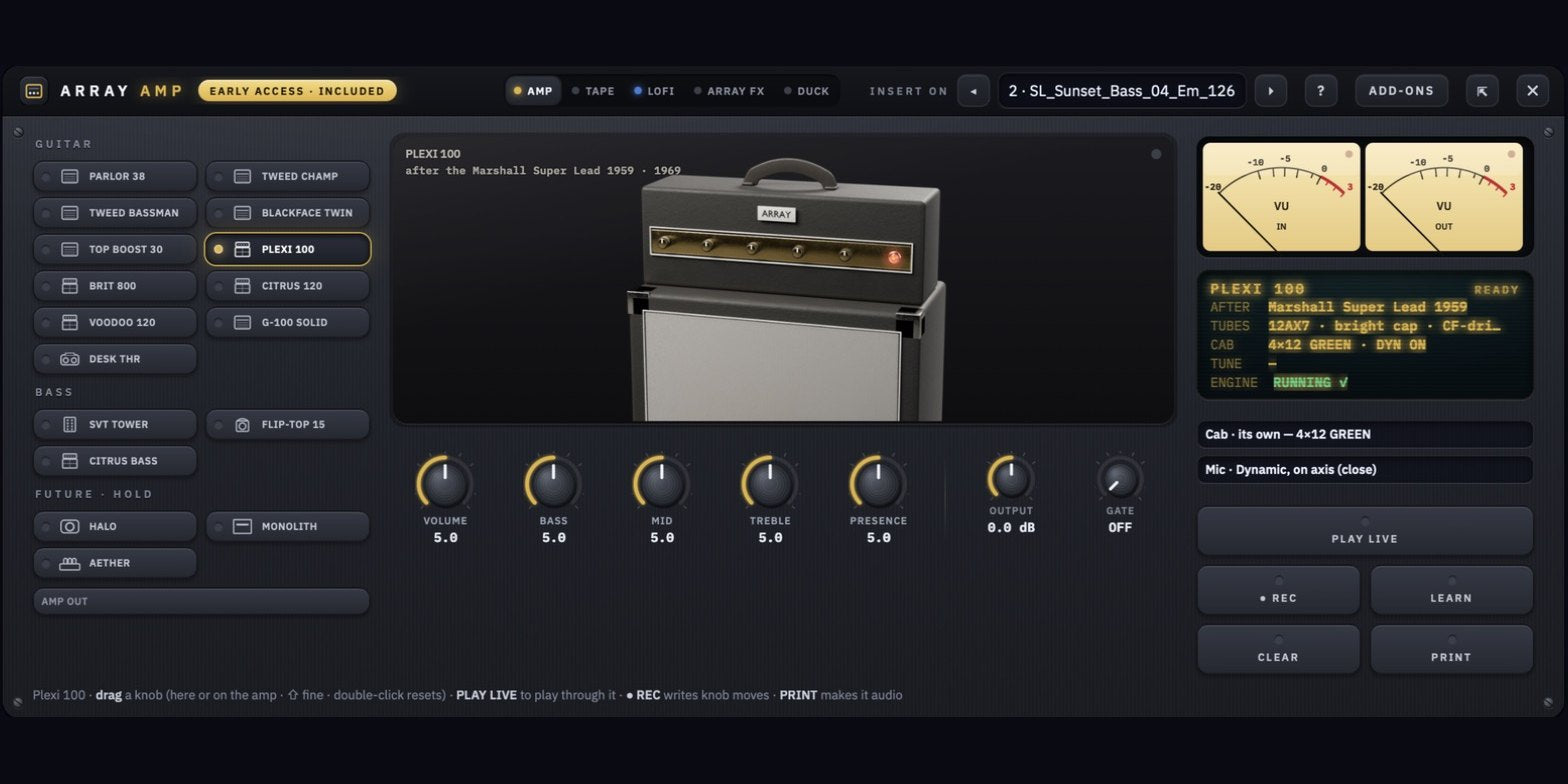 Array Amp: guitar and bass amp modelling with cab and mic choice