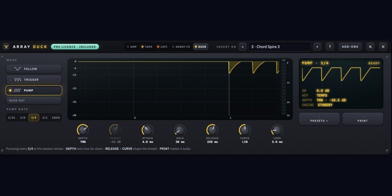 Array Duck: sidechain ducking with follow, trigger and pump modes