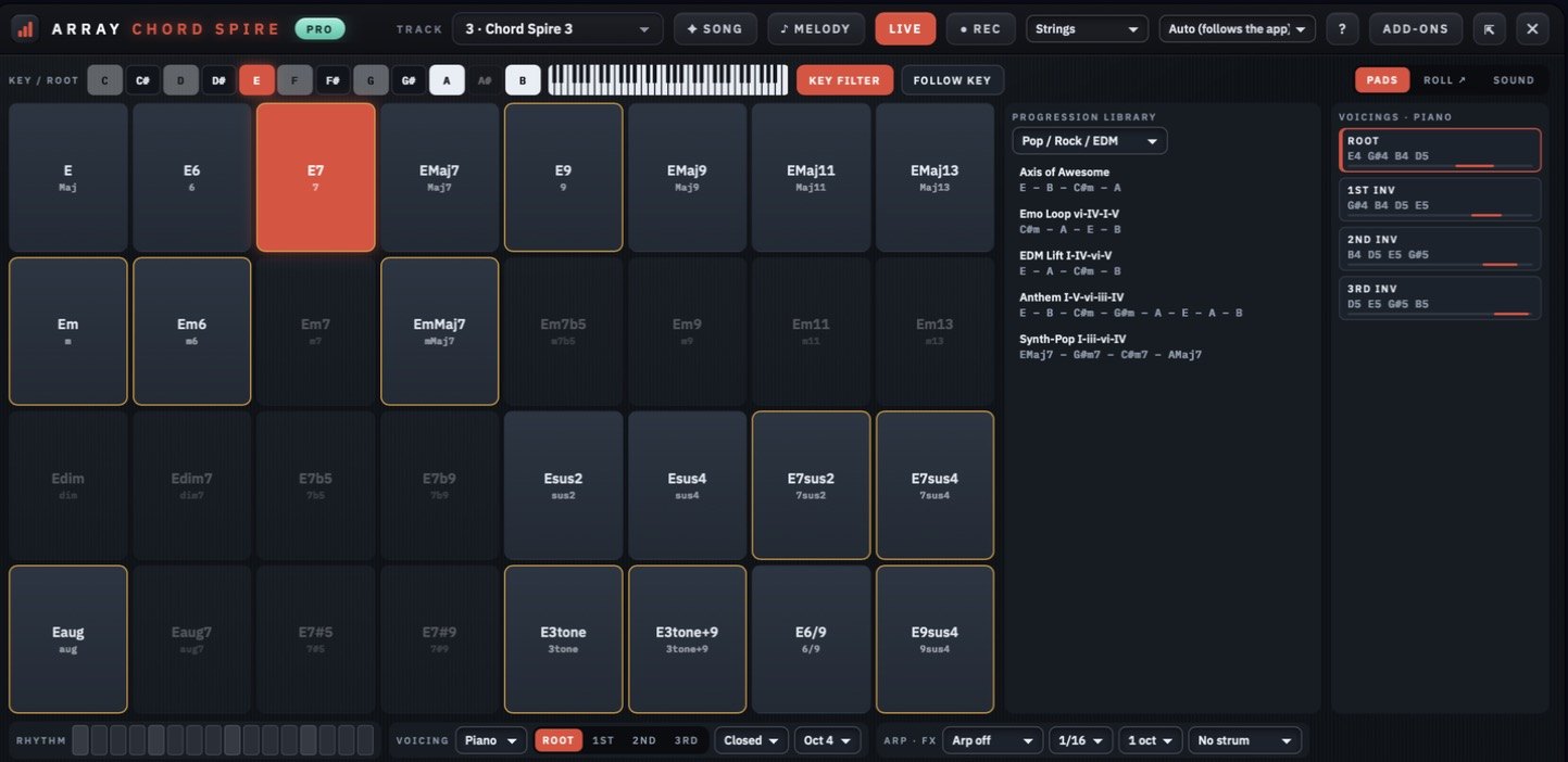 Chord Spire: key-aware chord pads, voicings and a progression library