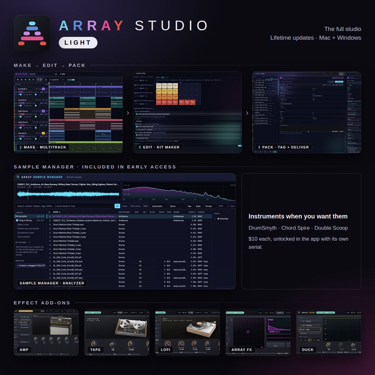 Array Studio Light: Make, Edit, Pack, Sample Manager and effect add-ons