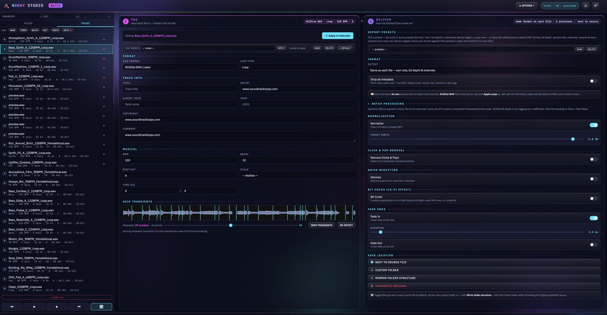Array Studio Batch: tracks, tag and deliver