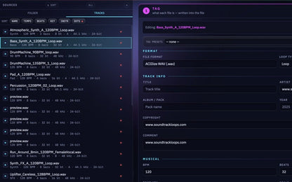 Tracks list with detected tempo and key