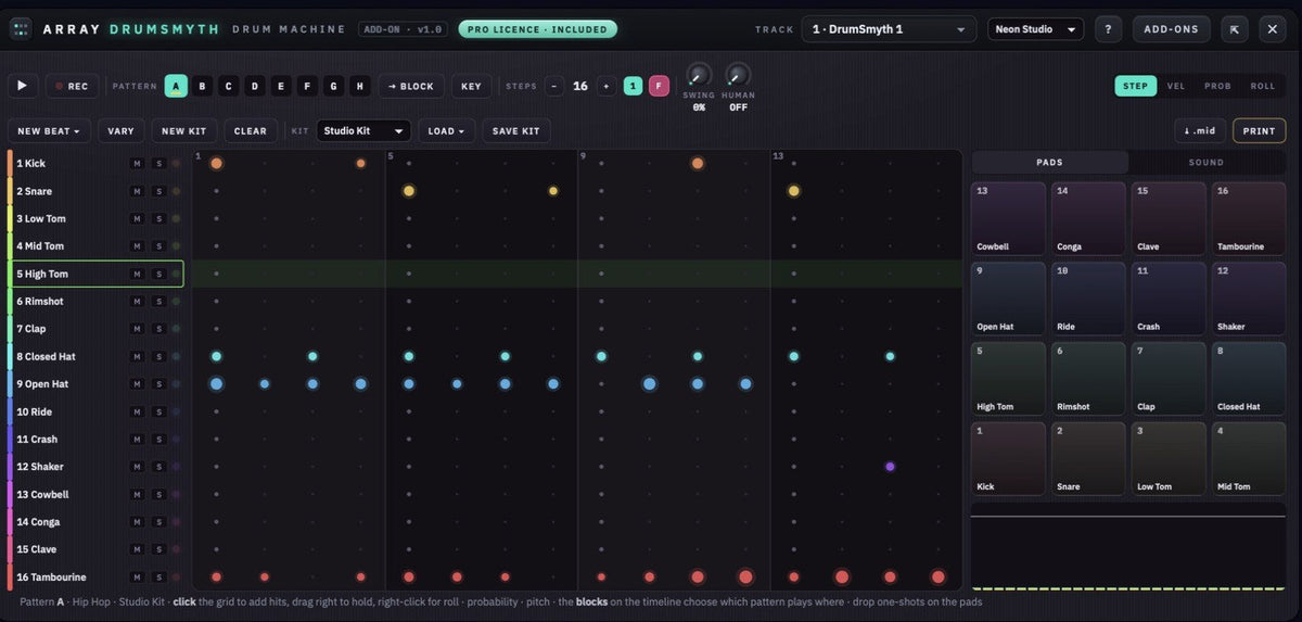 DrumSmyth pattern grid and pads
