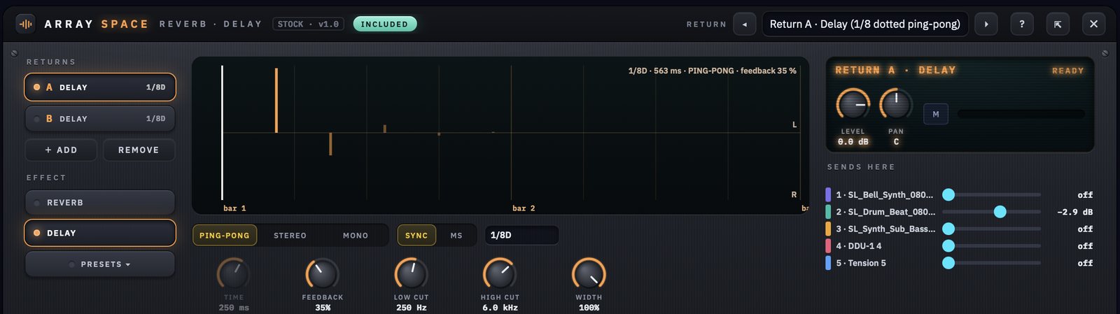 Array Space: ping-pong delay synced to a dotted eighth